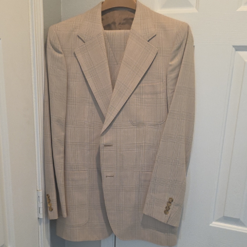 Yves Saint Laurent Beige Plaid Two-Button Suit Jacket